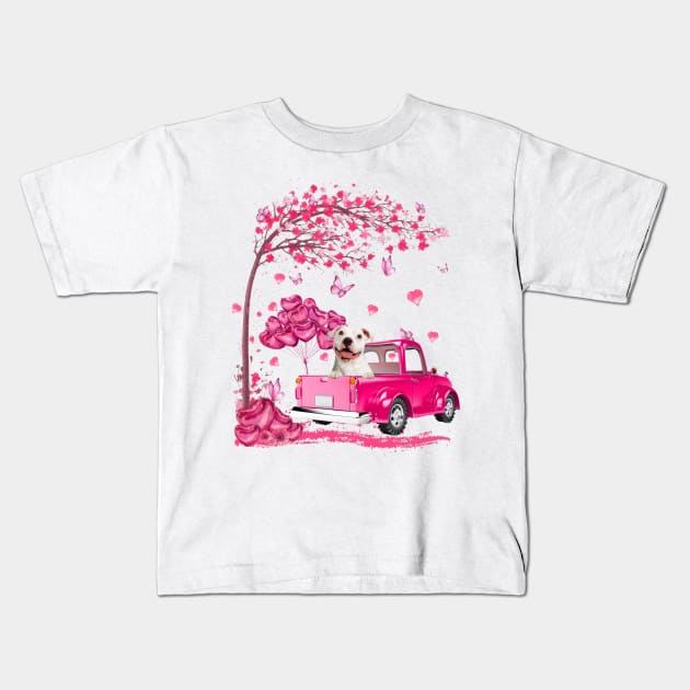 Valentine's Day Love Pickup Truck White Pitbulll Kids T-Shirt by TATTOO project